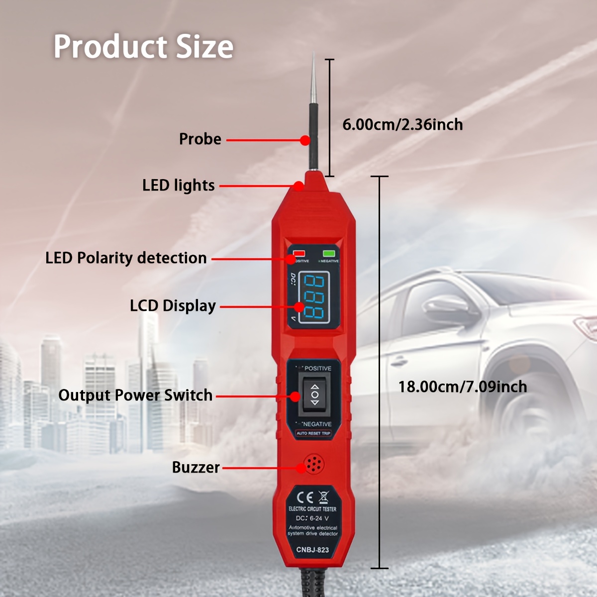 Automotive Circuit Tester with LED Display &amp; Power Probe | Battery, Voltage Diagnostic Tool Kit