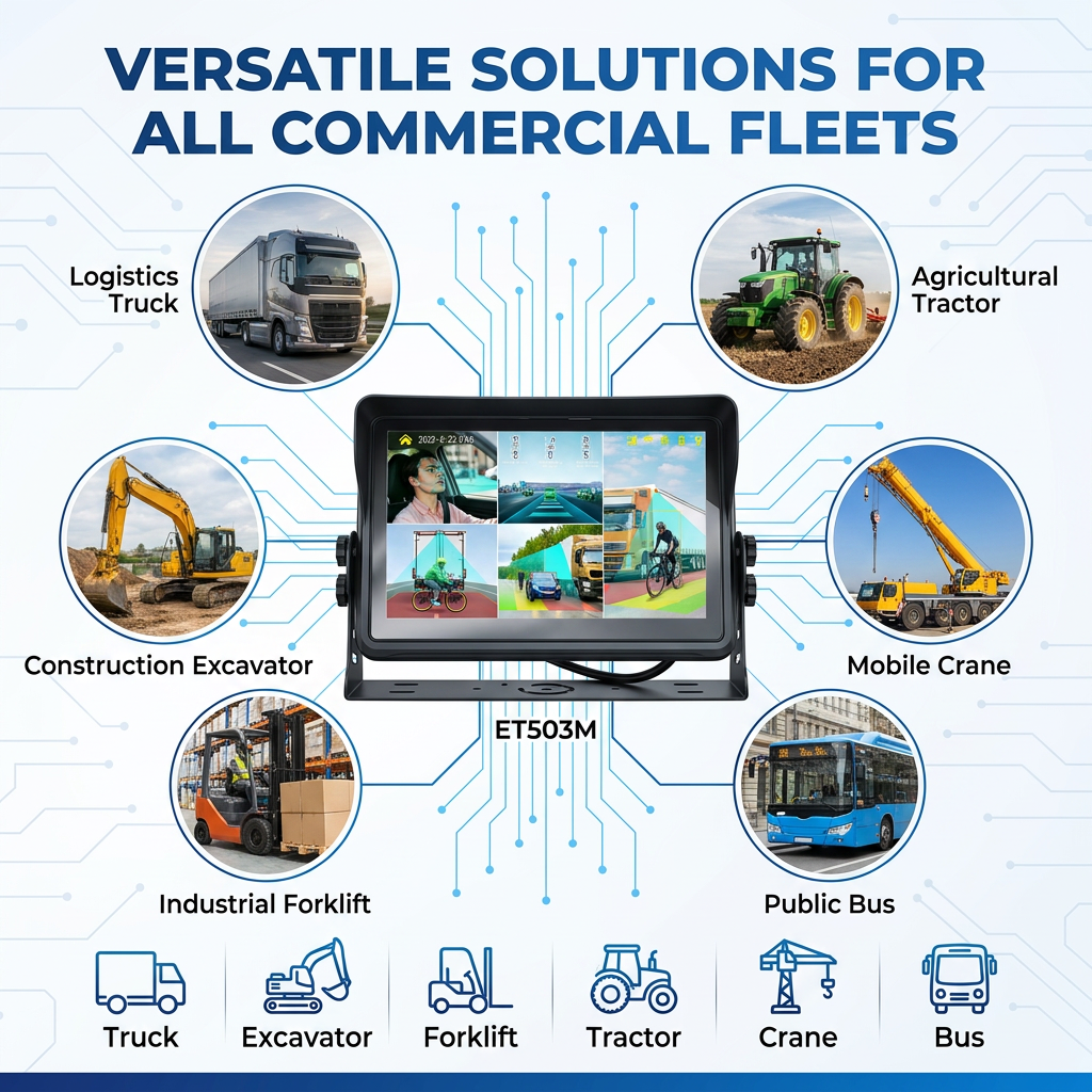 10.1" 5CH 1080P AI ADAS DMS Intelligent Fleet Management System 4G GPS WIFI Vehicle MDVR for Truck Bus Mining Heavy Machinery