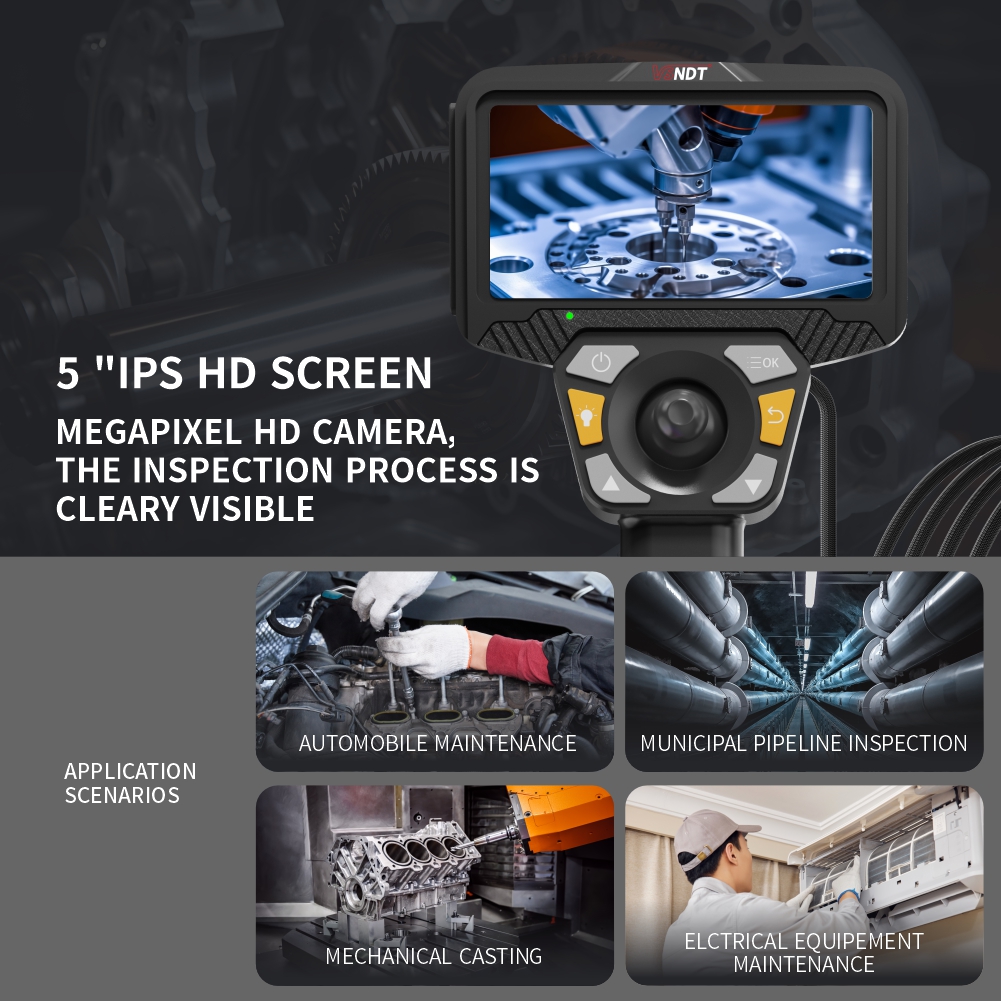 6mm Portable HD Video Borescope Automotive Engine Tool Industrial Camera 4 Way Articulating LED Light System With Stable Base