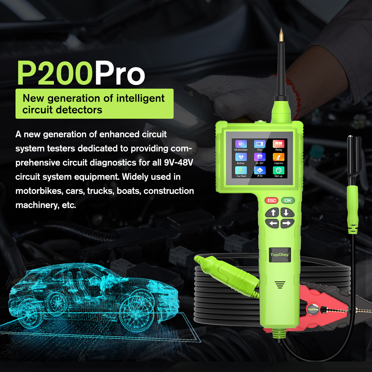 Automotive Circuit System Voltage Tester and Troubleshooting Scan Tool Topdiag P200 Pro Power Probe 1 Year Warranty