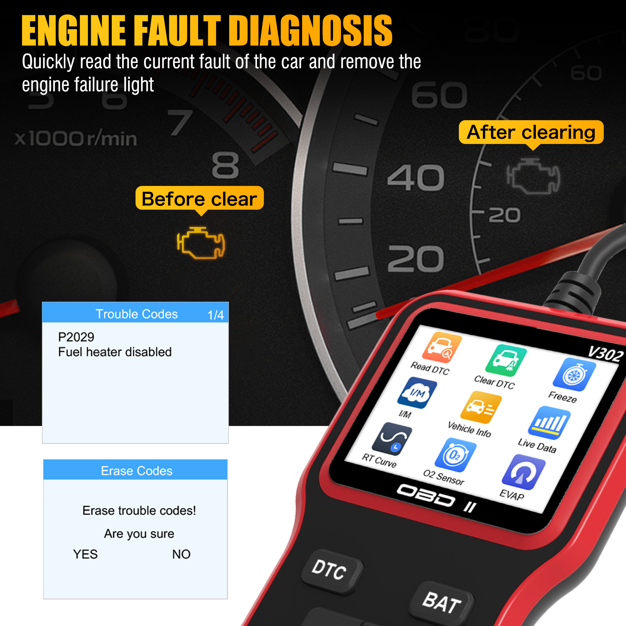 Factory Supply V302 Car Diagnostic Tool OBD2 Compliant for Newer Gasoline Vehicles &amp; Trucks Car Code Reader Car Diagnostic Tool
