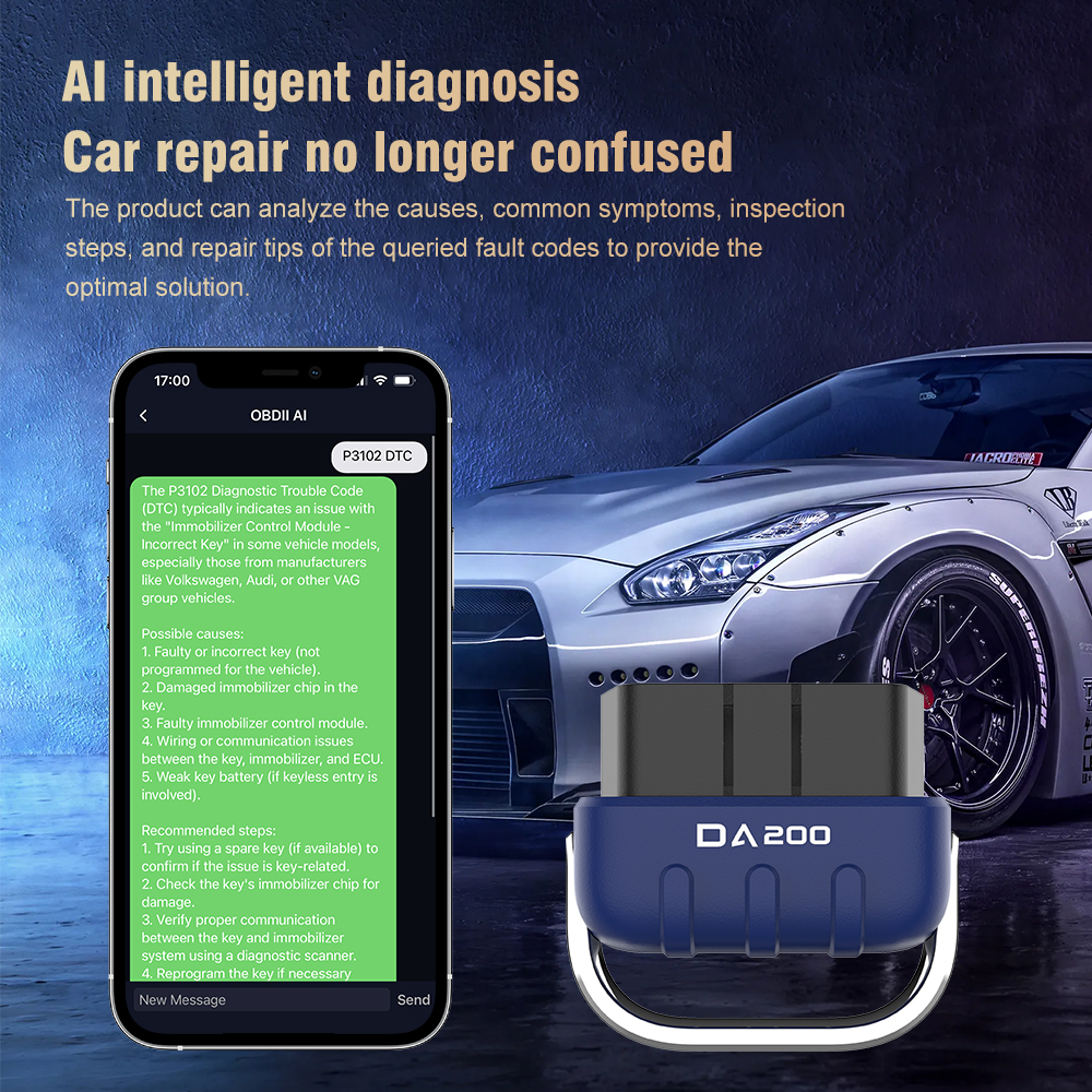 New DA200 Bluetooth 5.4 AI Intelligent Diagnosis Automotive Fault Diagnosis Device Car Troubleshooter with High-end Chip 25k80
