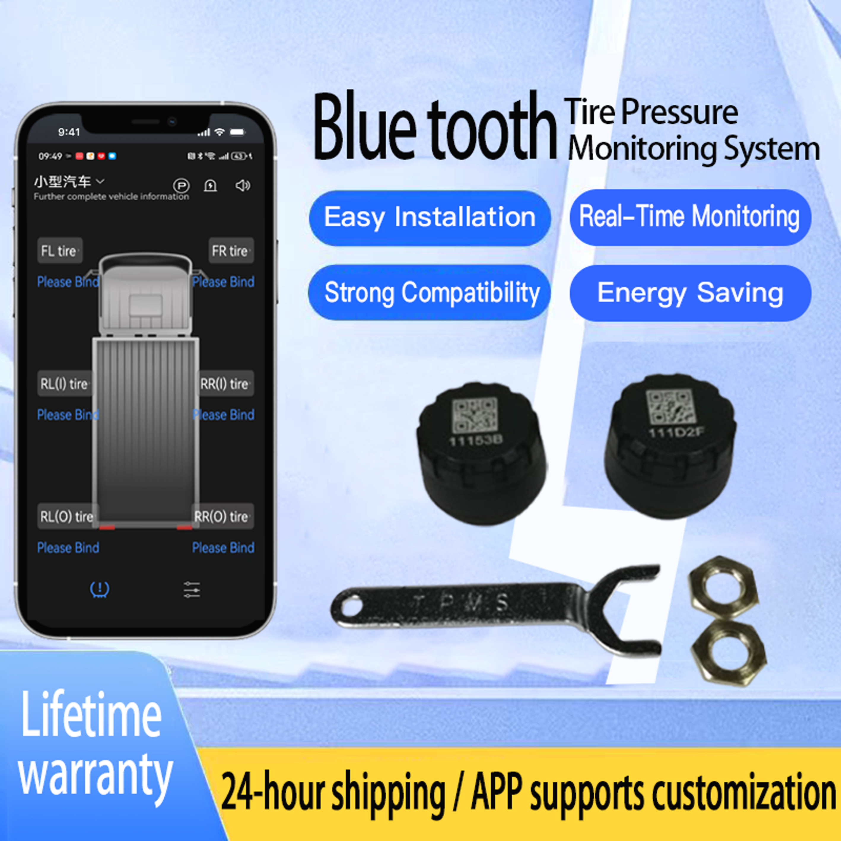 Mobile Bluetooth APP TPMS Bluetooth Tire Pressure Monitoring System Support Android/IOS Mobile Display Car Tyre Diagnostic Tool