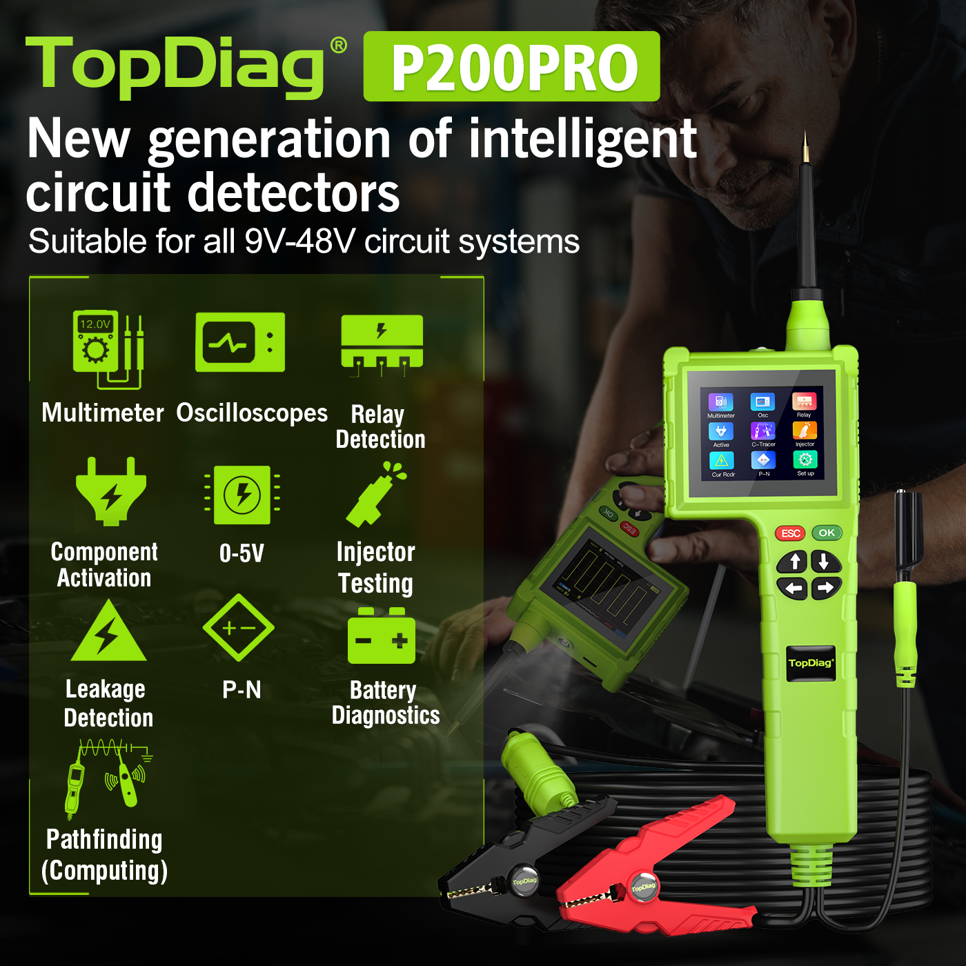 Automotive Circuit System Voltage Tester and Troubleshooting Scan Tool Topdiag P200 Pro Power Probe 1 Year Warranty