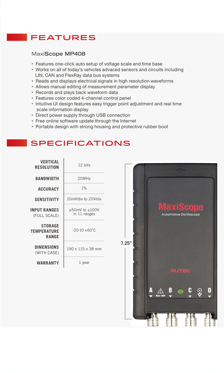 Autel MaxiScope MP408 4 Channel Automotive Oscilloscope Basic Kit Works With Maxisys Tool Autel MaxiScope MP408 Interface