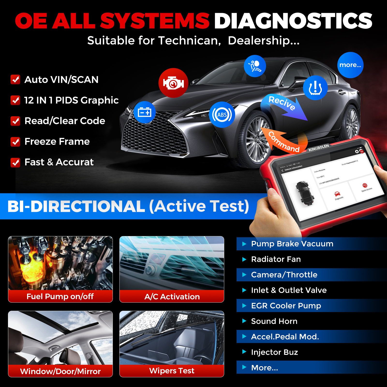 KINGBOLEN K8 PRO OBD2 Scanner Bi-directional Diagnostic Tools for All Cars ECU Coding Automotive Scan Tool Lifetime Free
