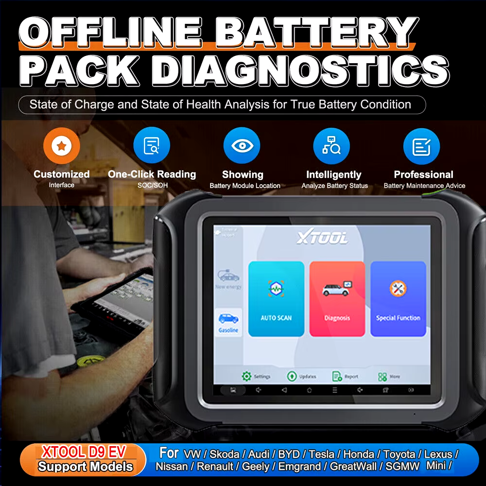 2024 D9EV EV Diagnostic Scanner for Tesla for BYD Energy Electric Vehicles High Voltage System Battery Pack Analysis Tool
