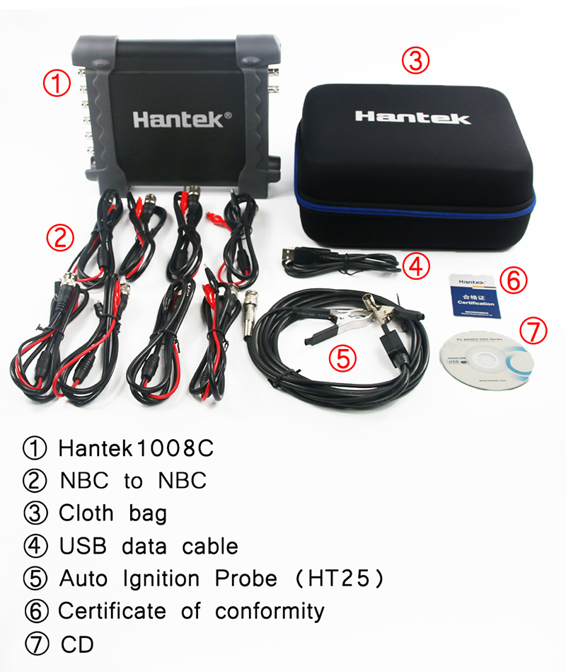 Hantek 1008C 8 Channels Programmable Generator Automotive Oscilloscope Digital PC Storage Osciloscopio USB