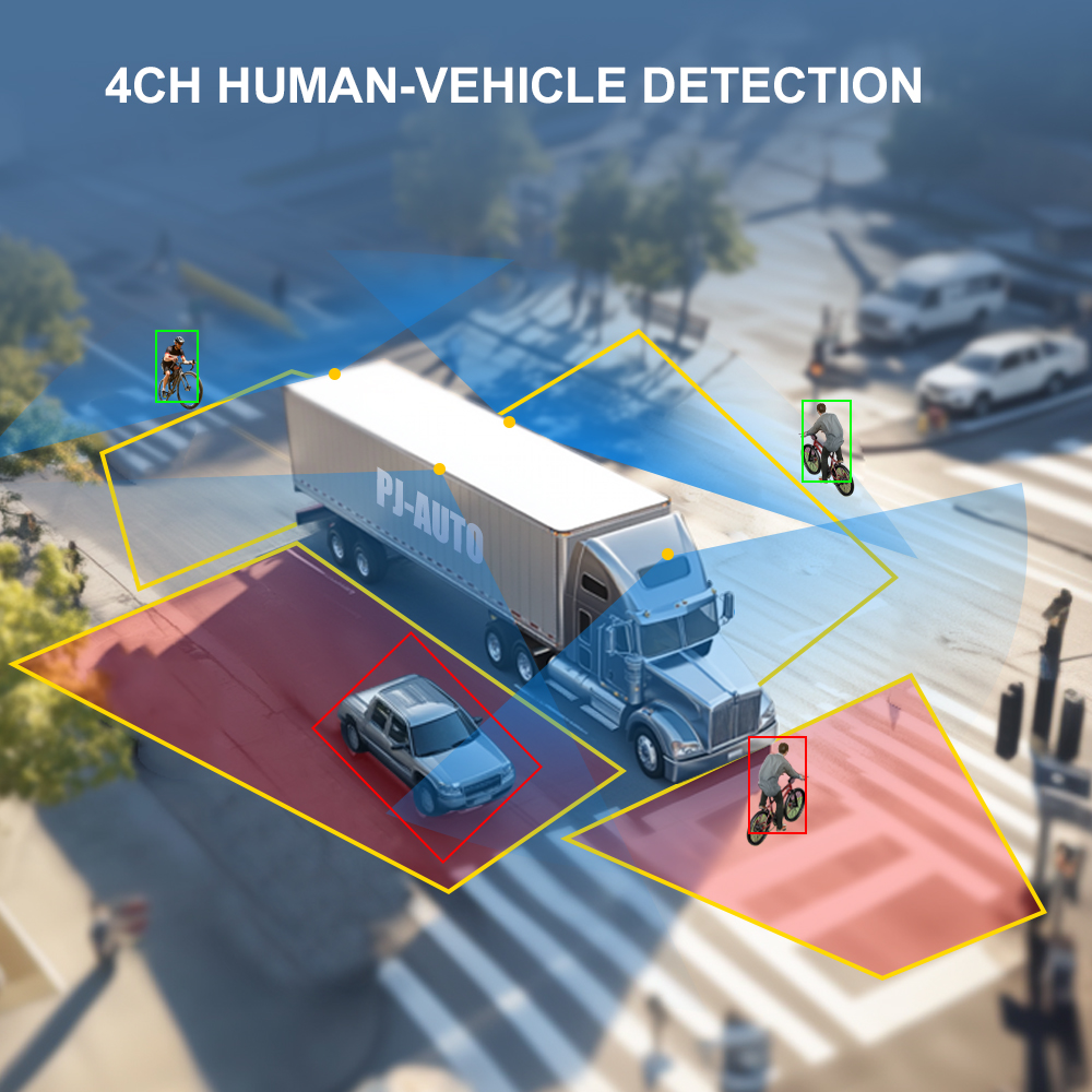 PJAUTO 4G AI BSD All-in-one Blind Spot Detection Camera Monitor System With GPS for Truck Bus RV Trailer Fleet Management