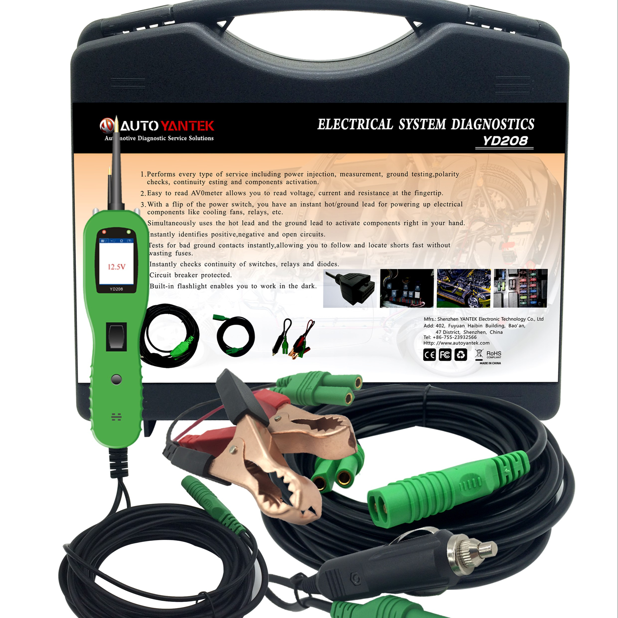 Power Test YD208 Car Circuit Tester Electrical System Diagnostic Tool