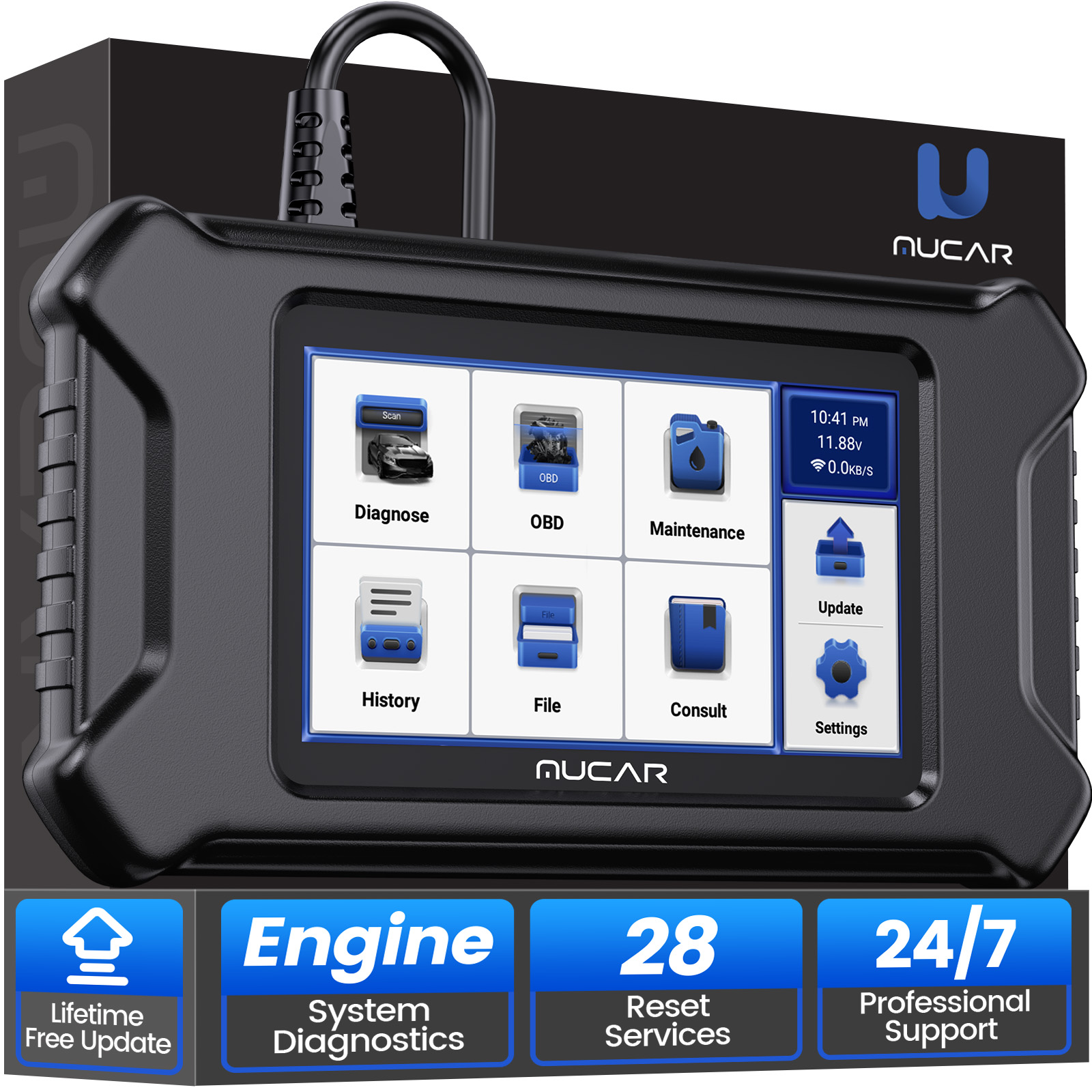 MUCAR CS90 OBD2 Scanner 28 Resets Services Engine System Diagnostic Lifetime Free Update Touch Screen Obd2 Scanner