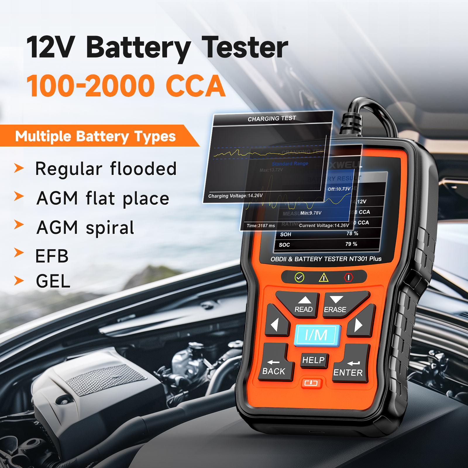 2025 Foxwell NT301 Plus 2-in-1 OBD 2 Scanner Grade a Engine Code Reader and Car Battery Tester 2 Year Warranty Diagnostic Tool