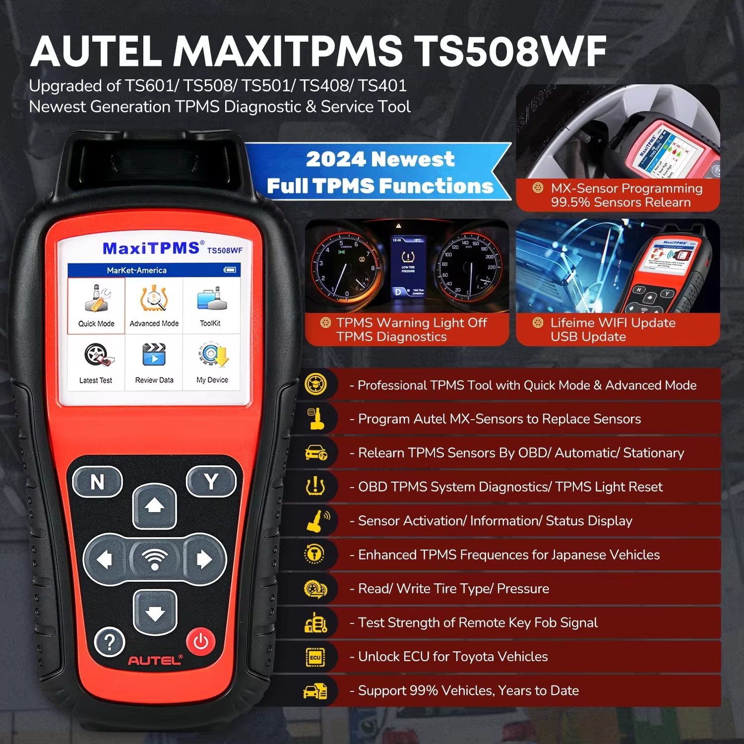 Autel Tool TPMS TS508WF TPMS Valve ProgrammingTools Autel Scanners Car Tire Pressure Monitoring Tire TPMS Autel TS508