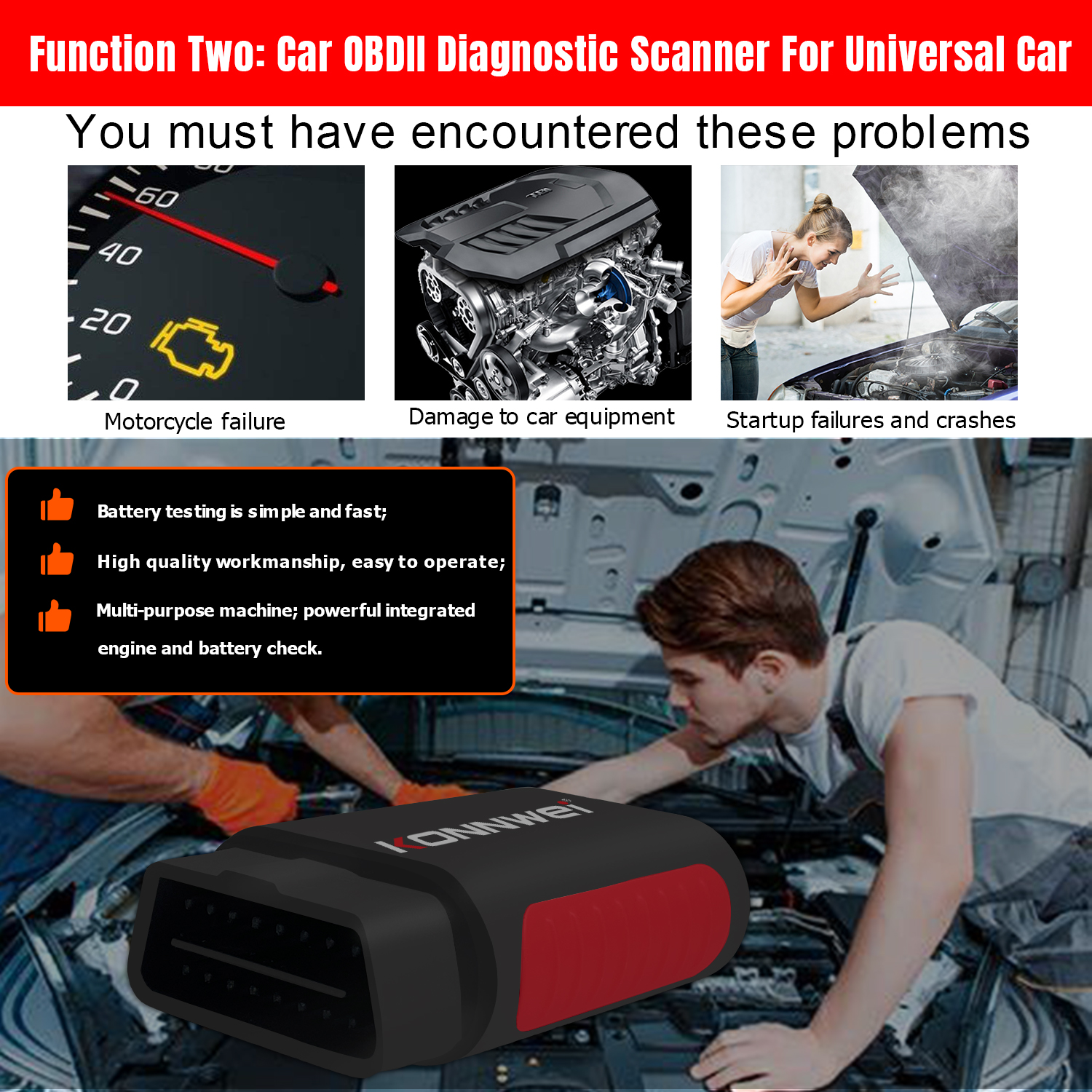 Factory Konnwei Kdiag Obd Ii Diagnostic Tools Full System Car Diagnostic Scanner for All Cars With Abs Srs EFB Oil Reset Etc