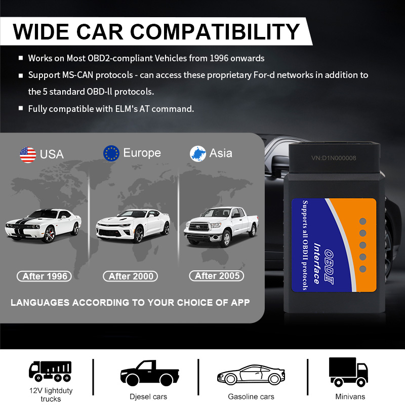 Original Design Elm327 OBD2 V1.5 Elm 327 OBDII Scanner Car Scanner OBD 2 Engine Diagnostic Code Scanner for Android IOS Adapter