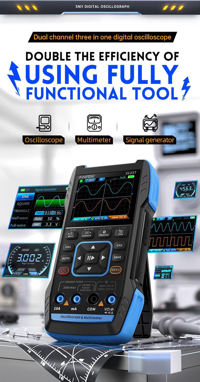 Portable Dual Channel Three-in-One Handheld Digital Oscilloscope for Auto Repair Small and Easy to Use