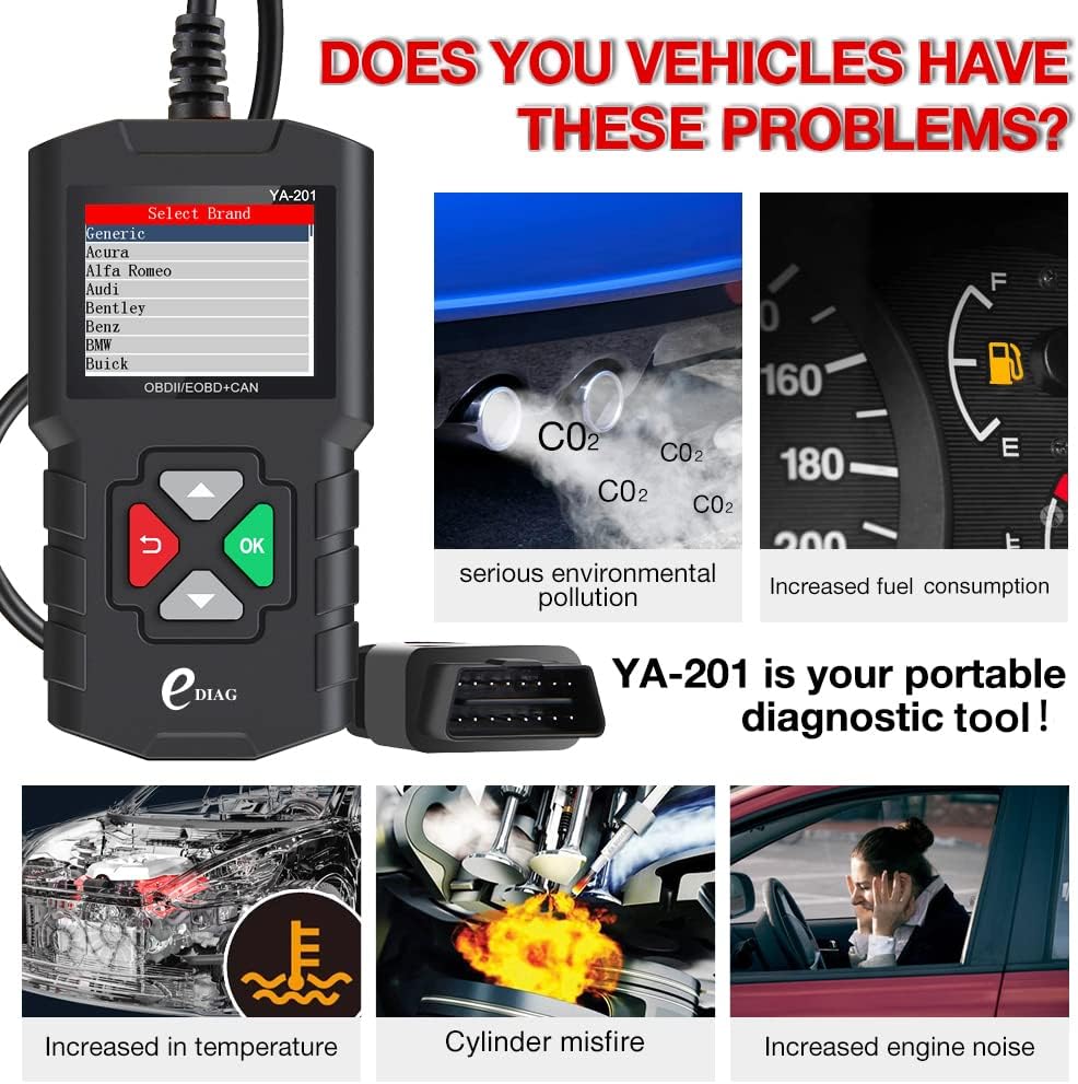 Ediag YA-201 Professional Automotive Scanner for 12V Vehicles Lifetime Free OBD2 Scanner Diagnostic Tool