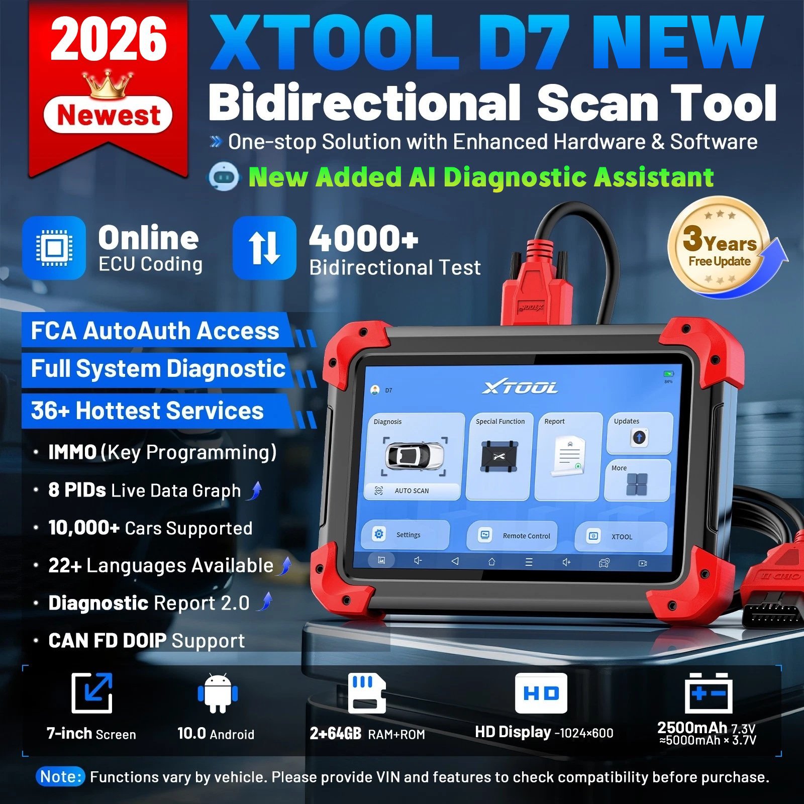 D7 XTOOL Auto All System Diagnostic Tools Code Reader Key Programmer XTOOL OBD2 Scanner Diagnostic Tool Scanner 2026 New