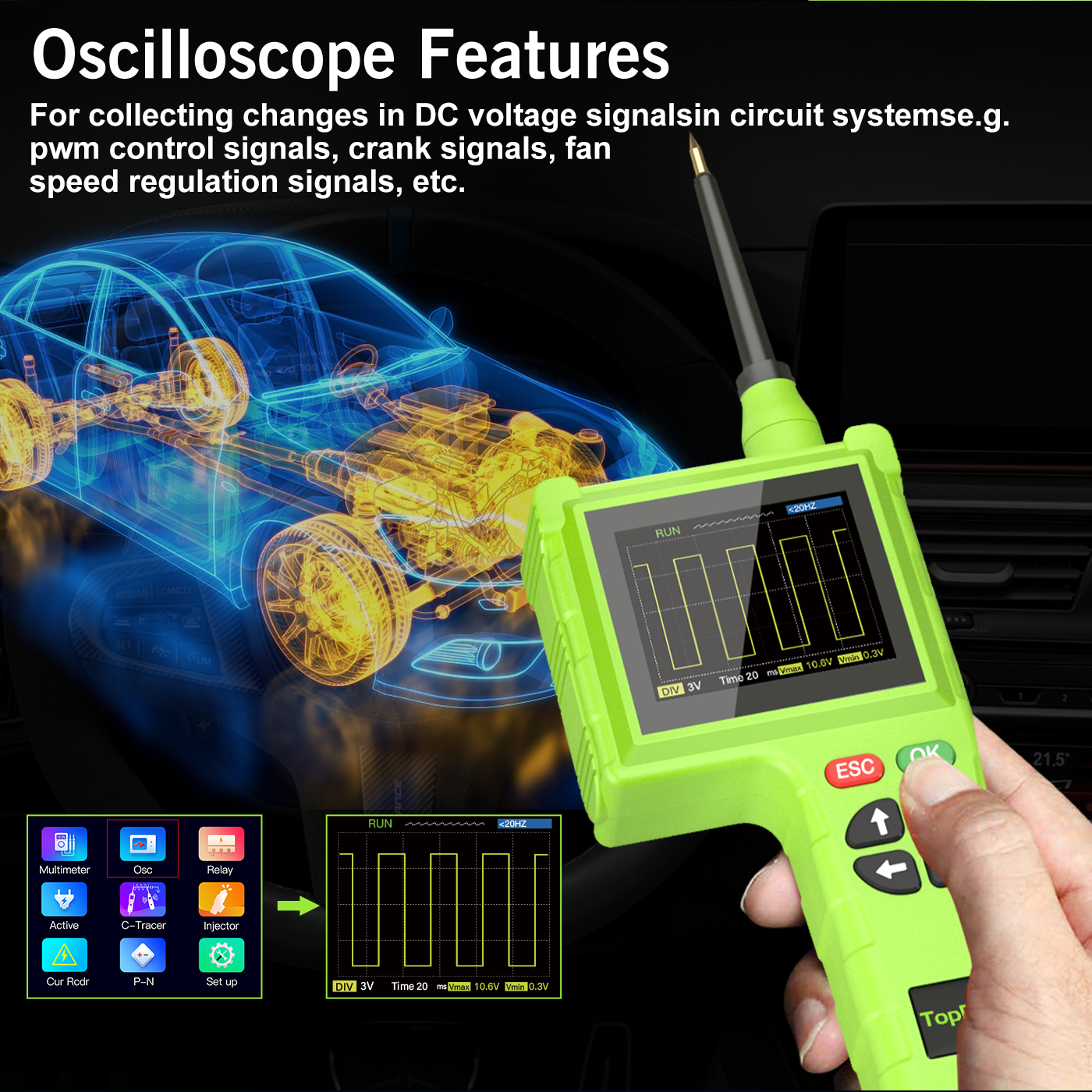 Automotive Circuit System Voltage Tester and Troubleshooting Scan Tool Topdiag P200 Pro Power Probe 1 Year Warranty