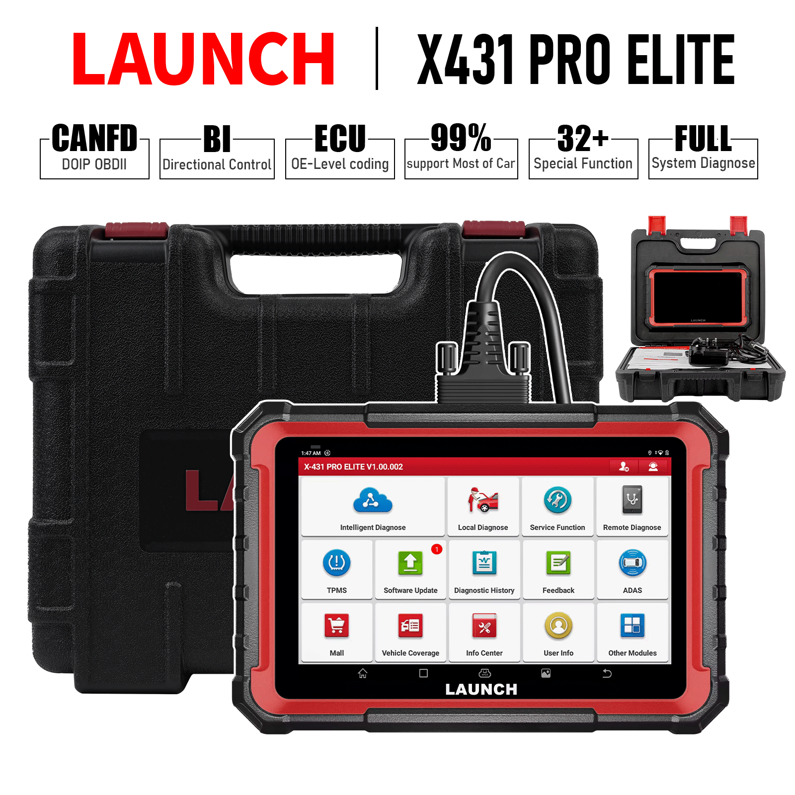 LAUNCH X431 PRO Elite Bidirectional Scan Tool CANFD DOIP ECU Coding FCA AutoAuth Full System 38+ Resets OBD2 Scanner