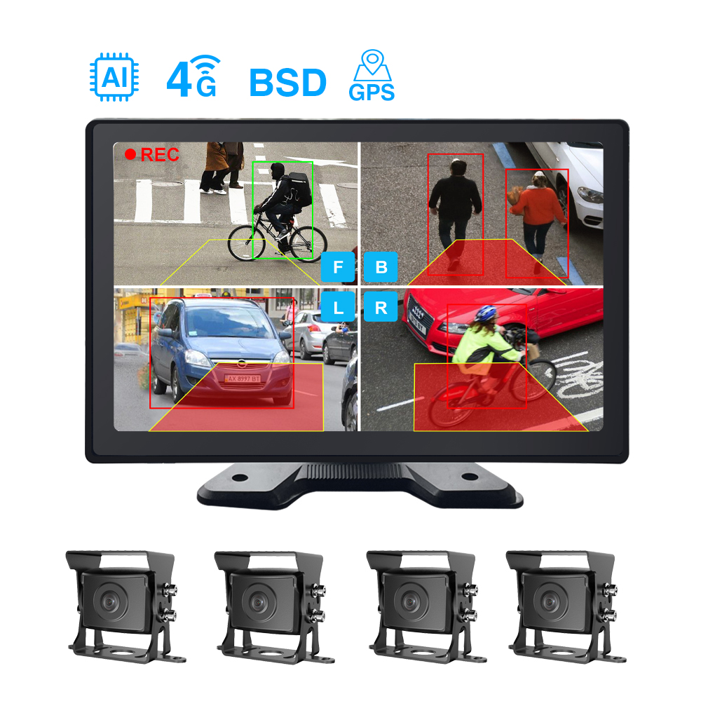 PJAUTO 4G AI BSD All-in-one Blind Spot Detection Camera Monitor System With GPS for Truck Bus RV Trailer Fleet Management