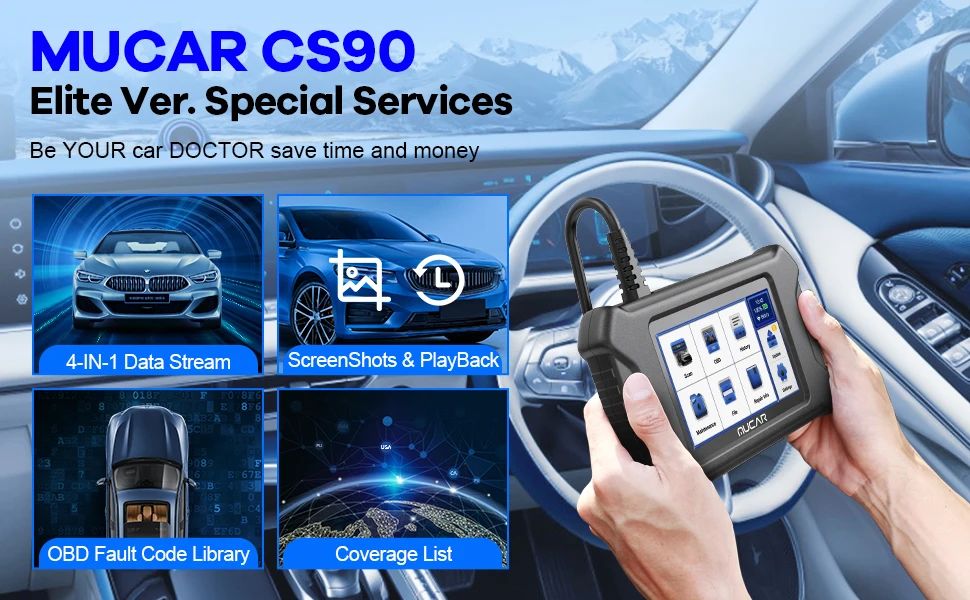 MUCAR CS90 OBD2 Scanner 28 Resets Services Engine System Diagnostic Lifetime Free Update Touch Screen Obd2 Scanner