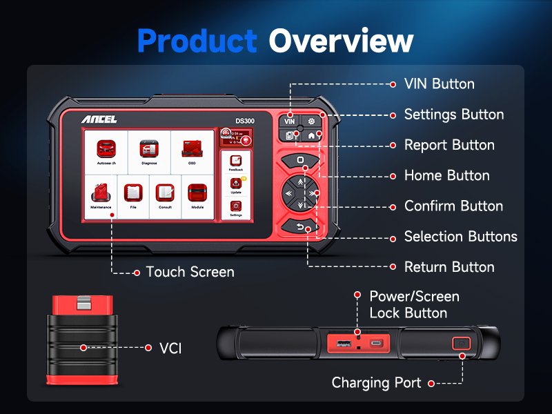 2026 Ancel DS300 Professional All-System Car Scanner Universal Engine Analyzer with ECU Coding and Active Test Features