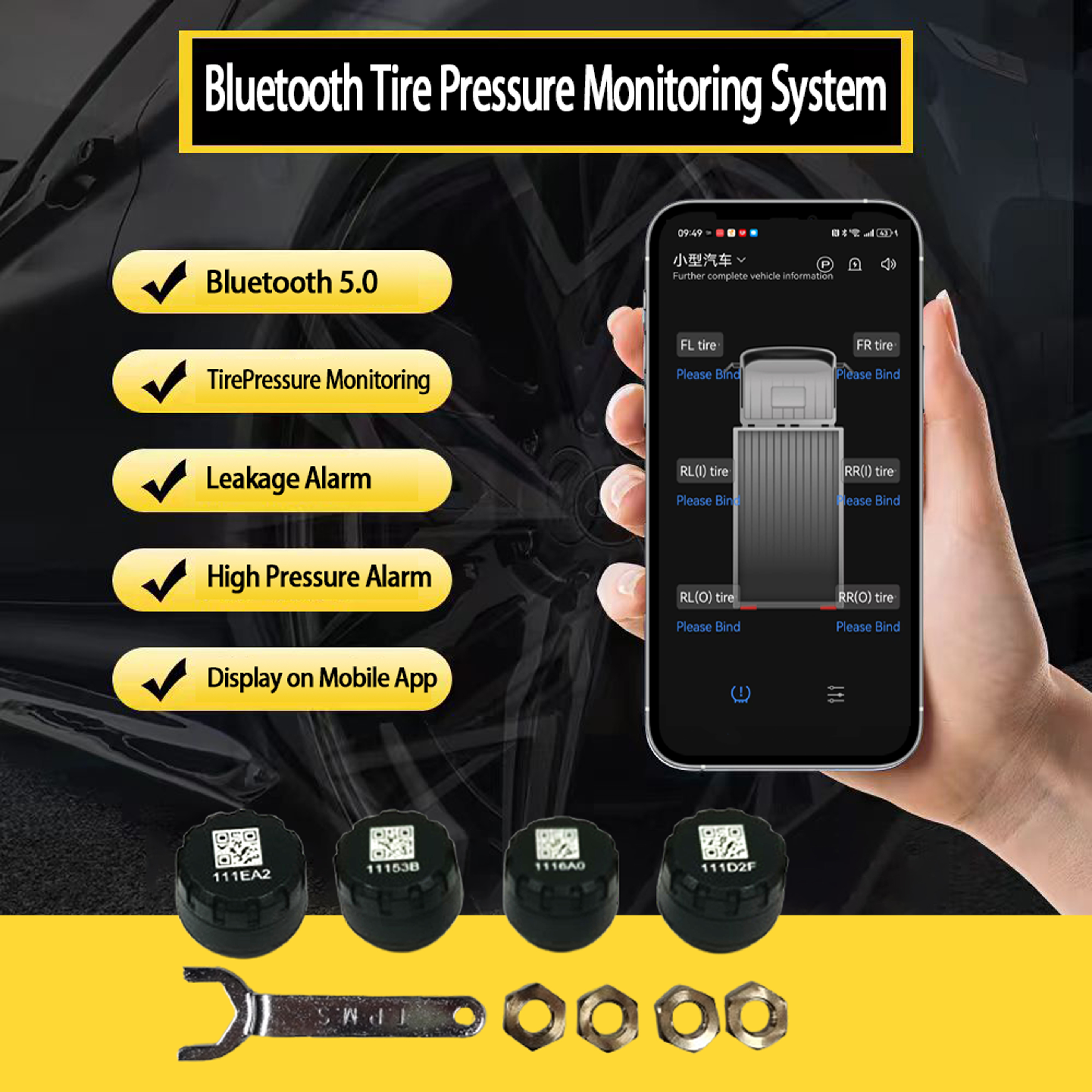 Mobile Bluetooth APP TPMS Bluetooth Tire Pressure Monitoring System Support Android/IOS Mobile Display Car Tyre Diagnostic Tool