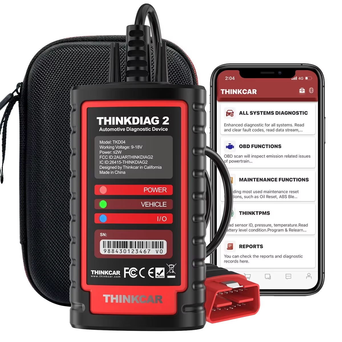 Thinkdiag 2 ECU Coding Diagnostic Tool Full Systems ThinkdiagII OBD2 Scanner with 16 Reset Function THINKCAR OBD Scanner