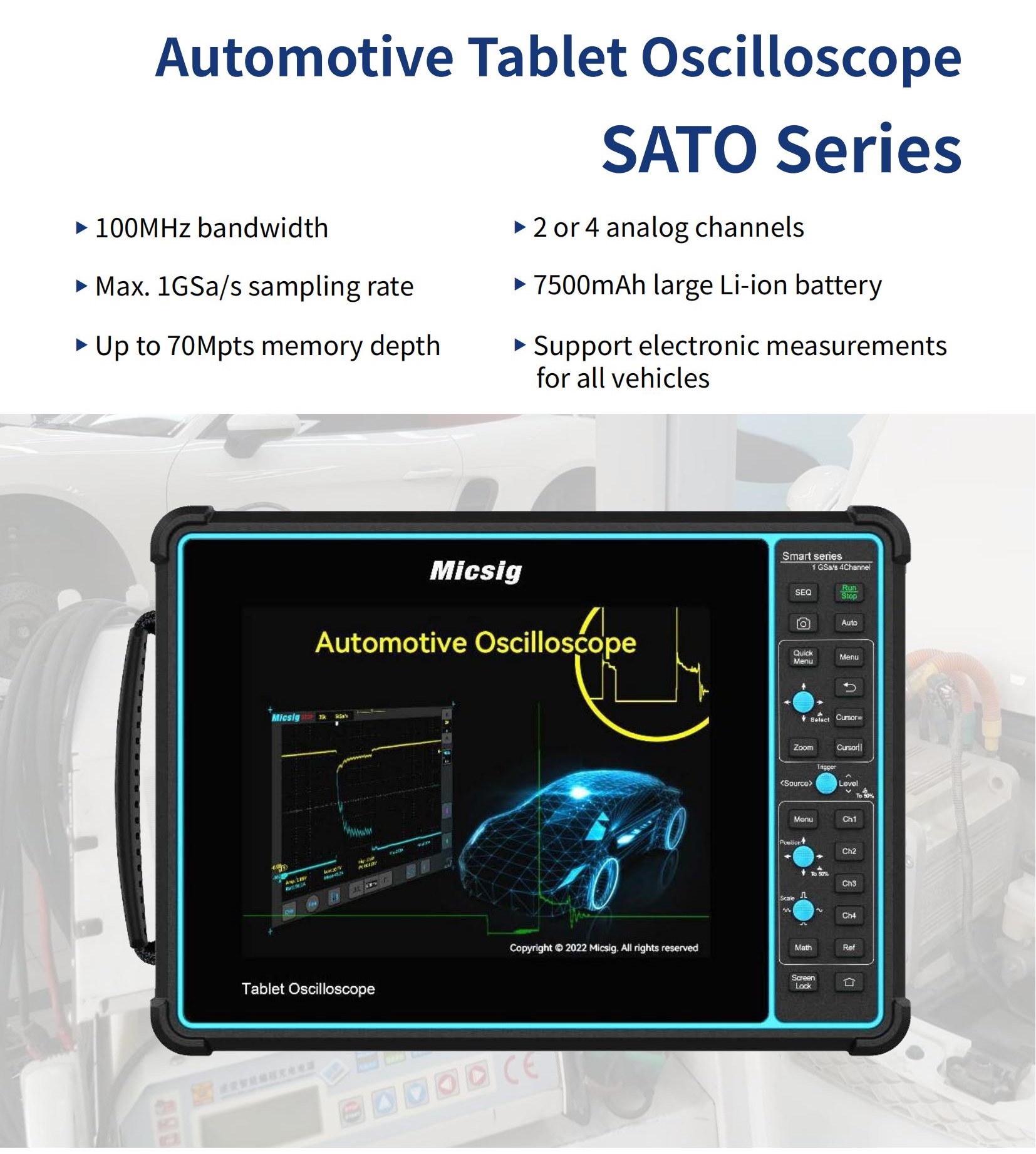 SATO2002 Automotive Diagnostic Oscilloscope Portable Battery-Powered Scope with Wi-Fi and SCPI Remote Control