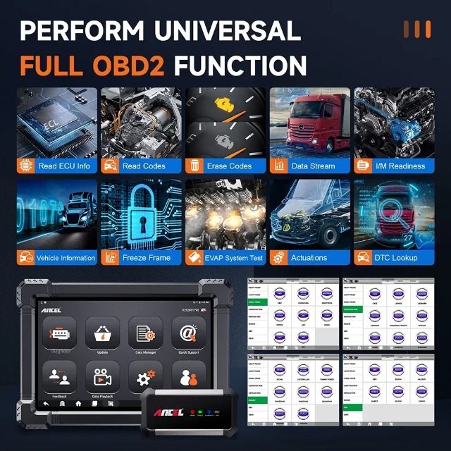 2025 Ancel X7 HD Diesel Heavy Duty Truck Scanner Bi-directional Oil Reset All System OBD2 Diagnostic Tool for 24V Truck&amp;