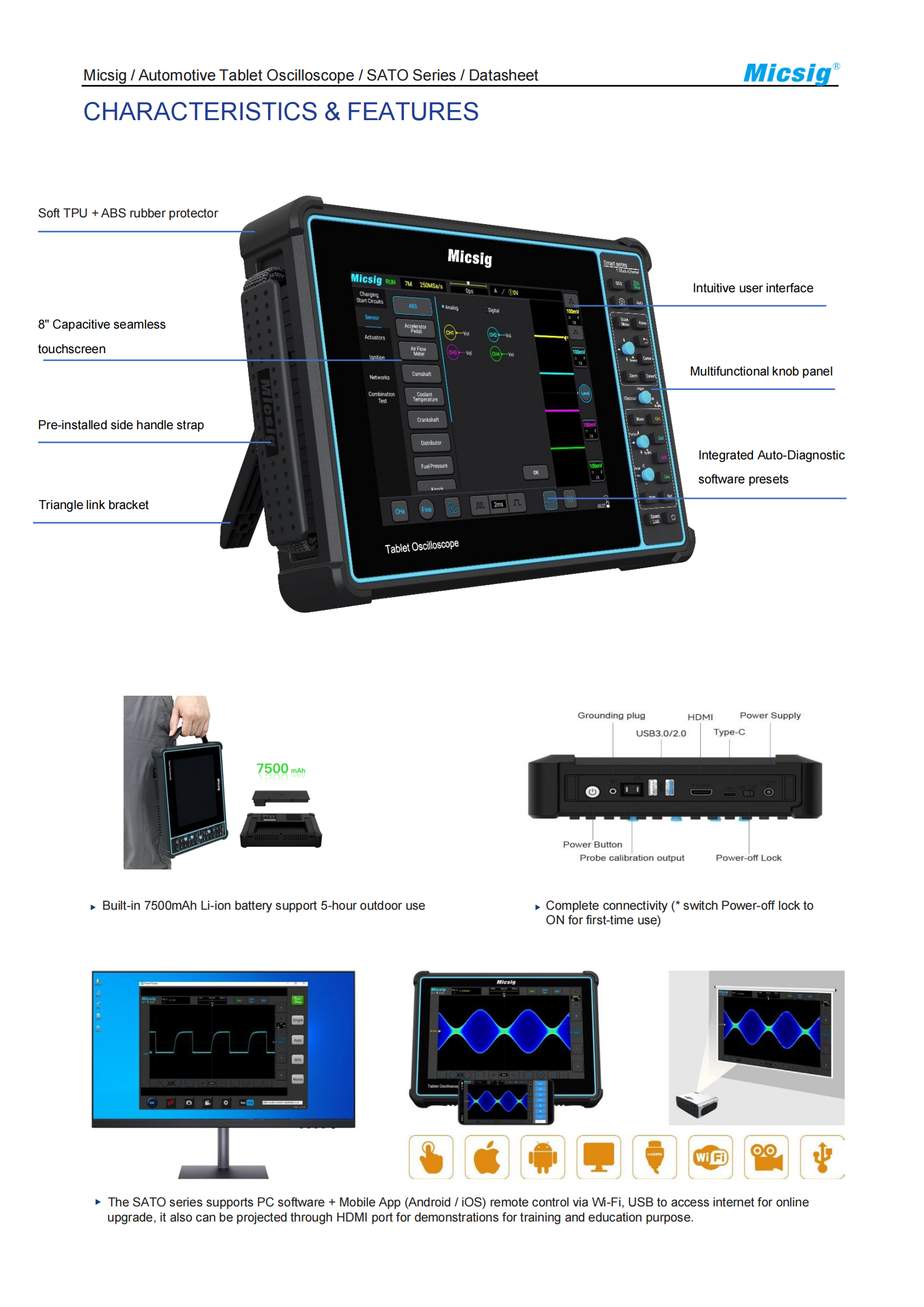 Automotive Oscilloscope SATO Series  100MHz-200MHz  2/4 Channels