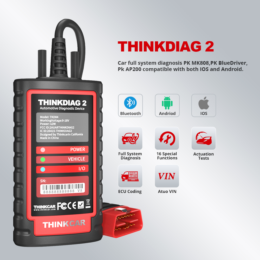 Thinkdiag2 All System Bidirectional Control OBD2 Diagnostic Scanner Scan Tool CAN FD 15 Reset Function Software 1 Year