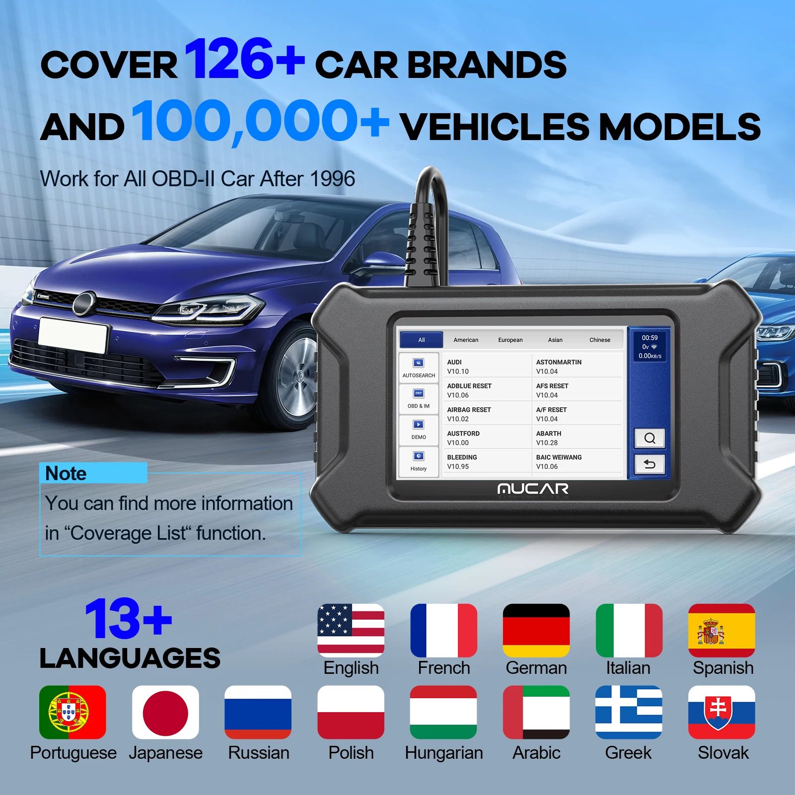 MUCAR CS90 OBD2 Scanner 28 Resets Services Engine System Diagnostic Lifetime Free Update Touch Screen Obd2 Scanner