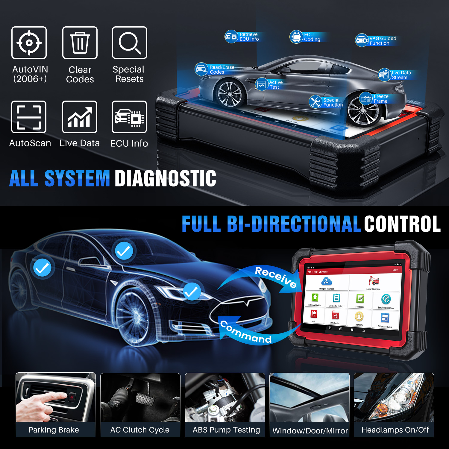 LAUNCH X431 CRP919E BT Wireless ECU Coding Diagnostic Tool Machine CANFD DOIP FCA with 2 Years Free