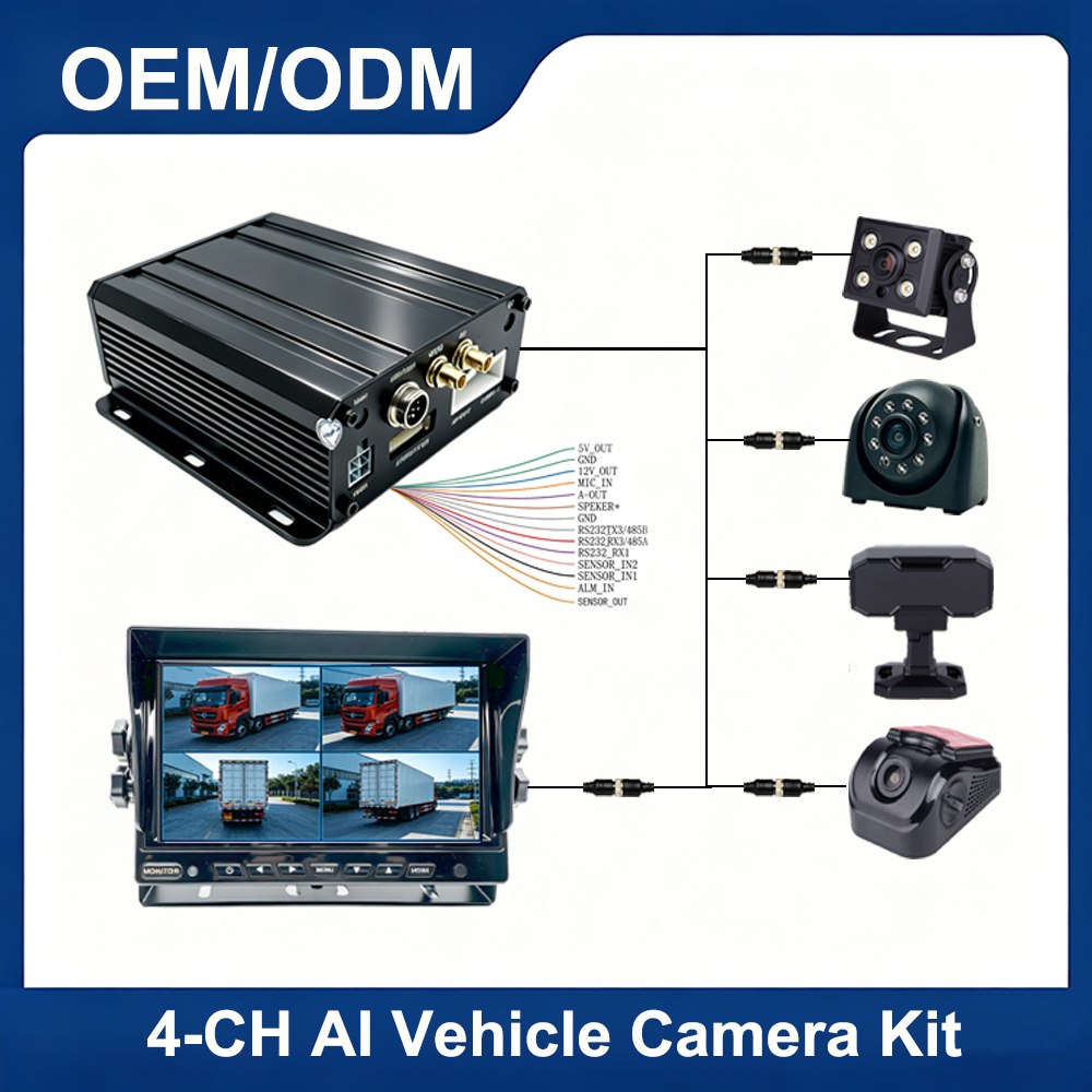 7 Inch Monitor 4CH 1080P Mobile DVR 4G GPS WIFI AI ADAS DMS BSD Vehicle Security Kit for Truck Fleet Management System OEM/ODM