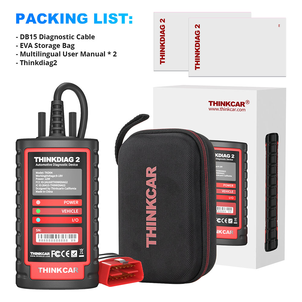 Thinkdiag 2 ECU Coding Diagnostic Tool Full Systems ThinkdiagII OBD2 Scanner with 16 Reset Function THINKCAR OBD Scanner