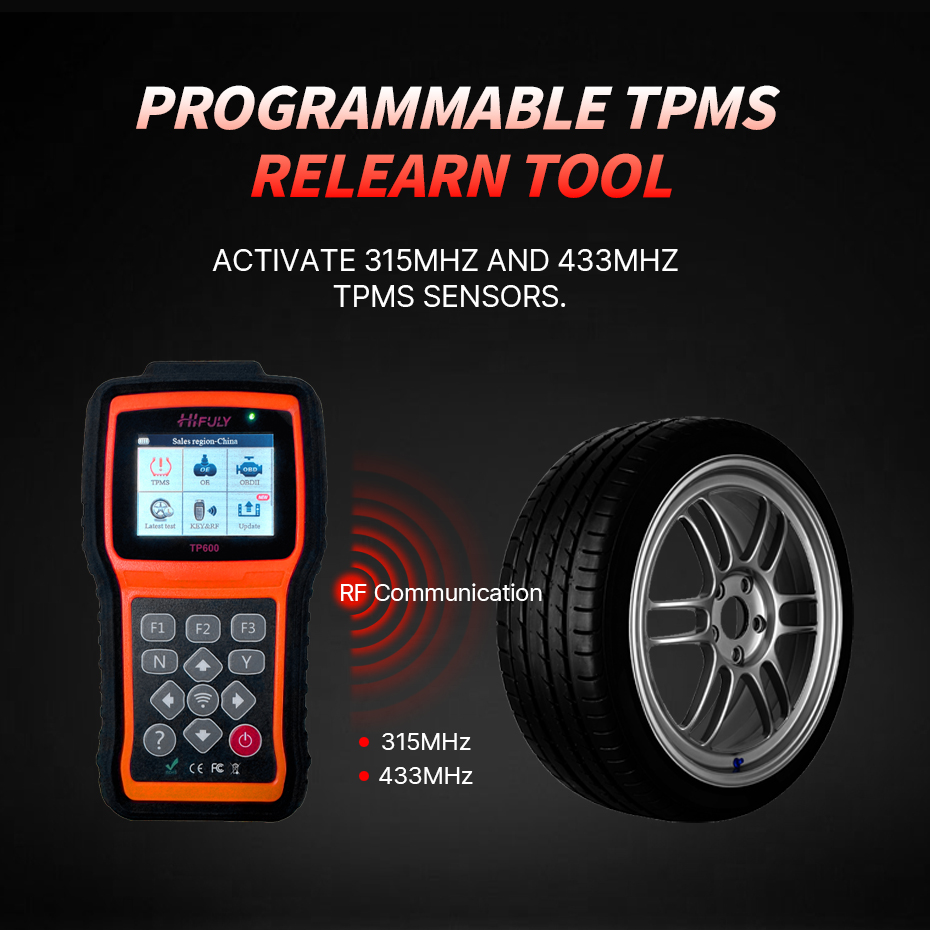 Hifuly TPMS Diagnostic Scanner Tool Tire Pressure Monitoring System Universal TPMS Program with 315&amp;433 MHZ Sensor for All Car