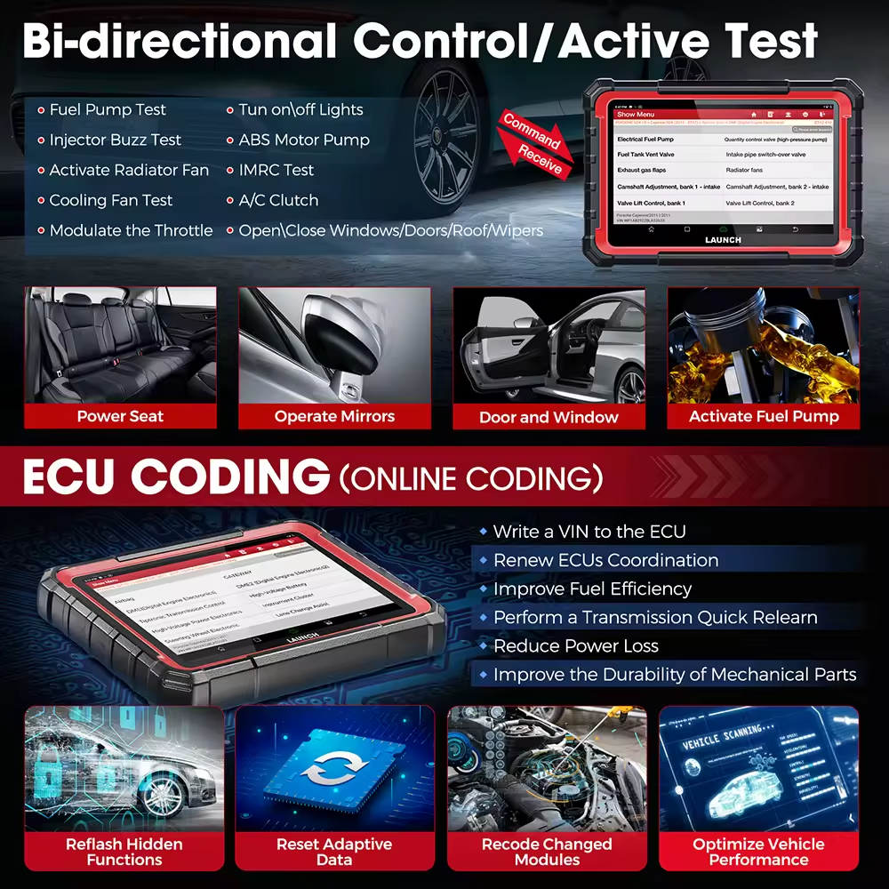 LAUNCH X431 PRO Elite Bidirectional Scan Tool CANFD DOIP ECU Coding FCA AutoAuth Full System 38+ Resets OBD2 Scanner