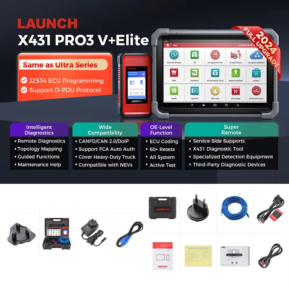 LAUNCH X431 PRO3 V+ Elite Car Diagnosis Scanner for All Cars with Smartlink C Remote Control Obd TPMS 10inch Androin Worldwide