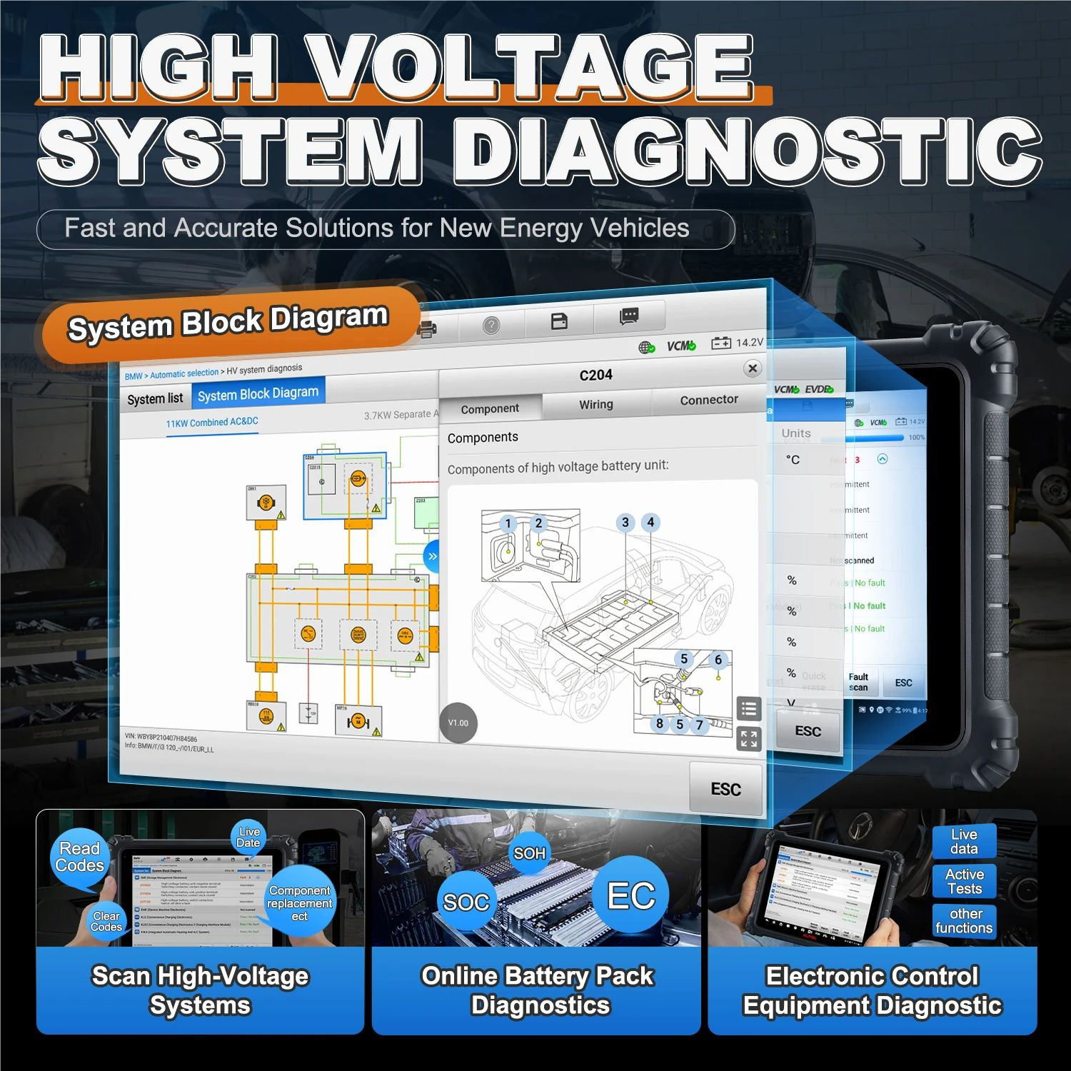 MaxiSys Ultra EV Scanner 5in1 VCMI for Electric New Energy Vehicles + EVdiag Kit Battery Pac ECU Coding EV Diagnostic Tool