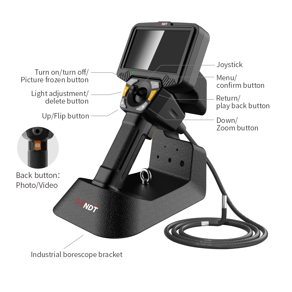 6mm Portable HD Video Borescope Automotive Engine Tool Industrial Camera 4 Way Articulating LED Light System With Stable Base