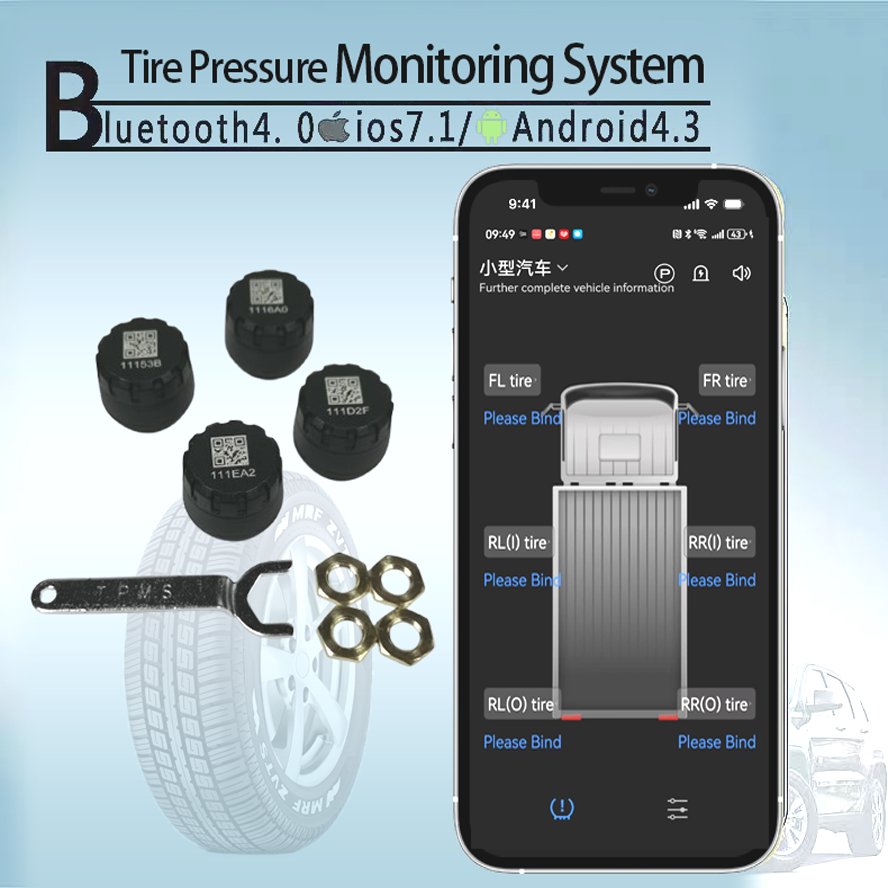Mobile Bluetooth APP TPMS Bluetooth Tire Pressure Monitoring System Support Android/IOS Mobile Display Car Tyre Diagnostic Tool
