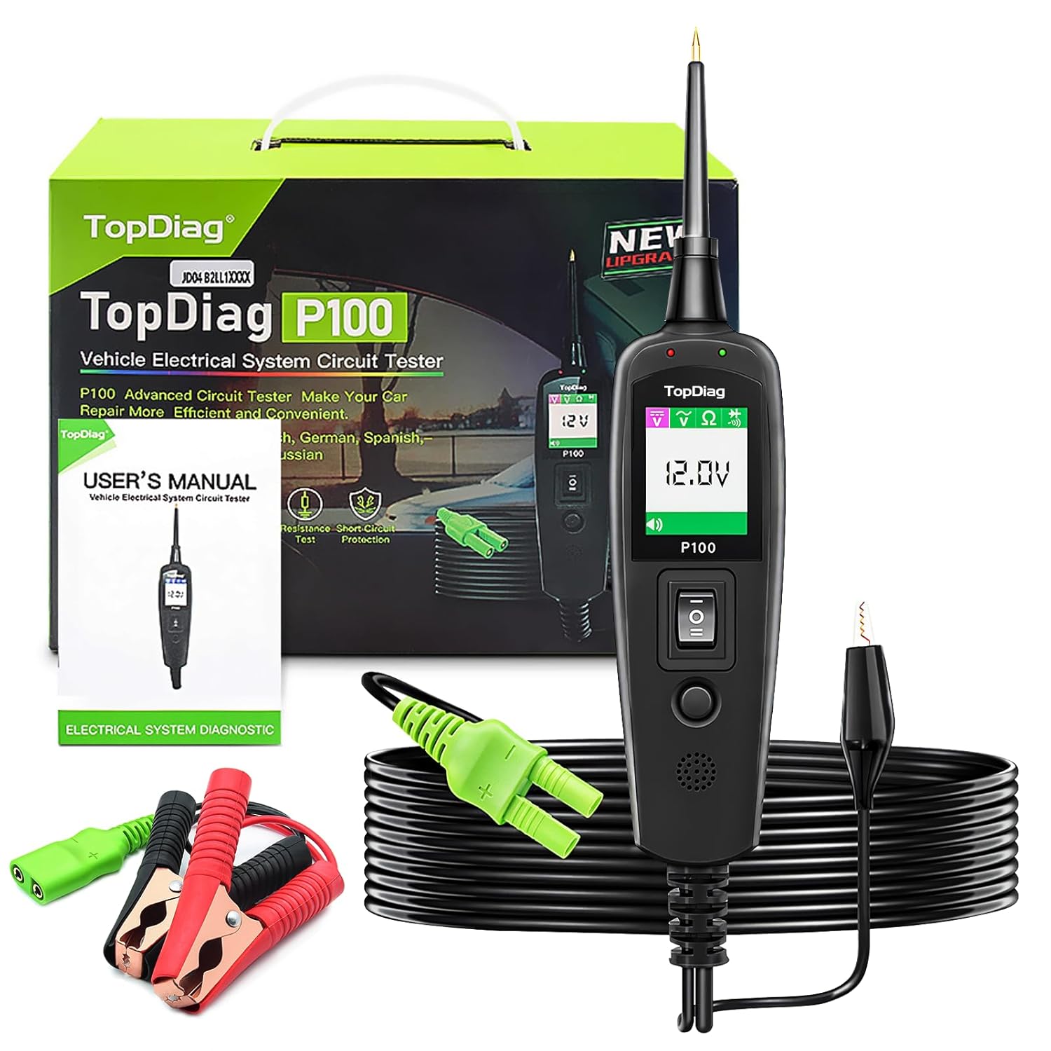 JDiag TopDiag P100 Automotive Circuit Tester Car Voltage Detector Electrical System Probe Kit AC DC 12V 24V Car Diagnostic Tool