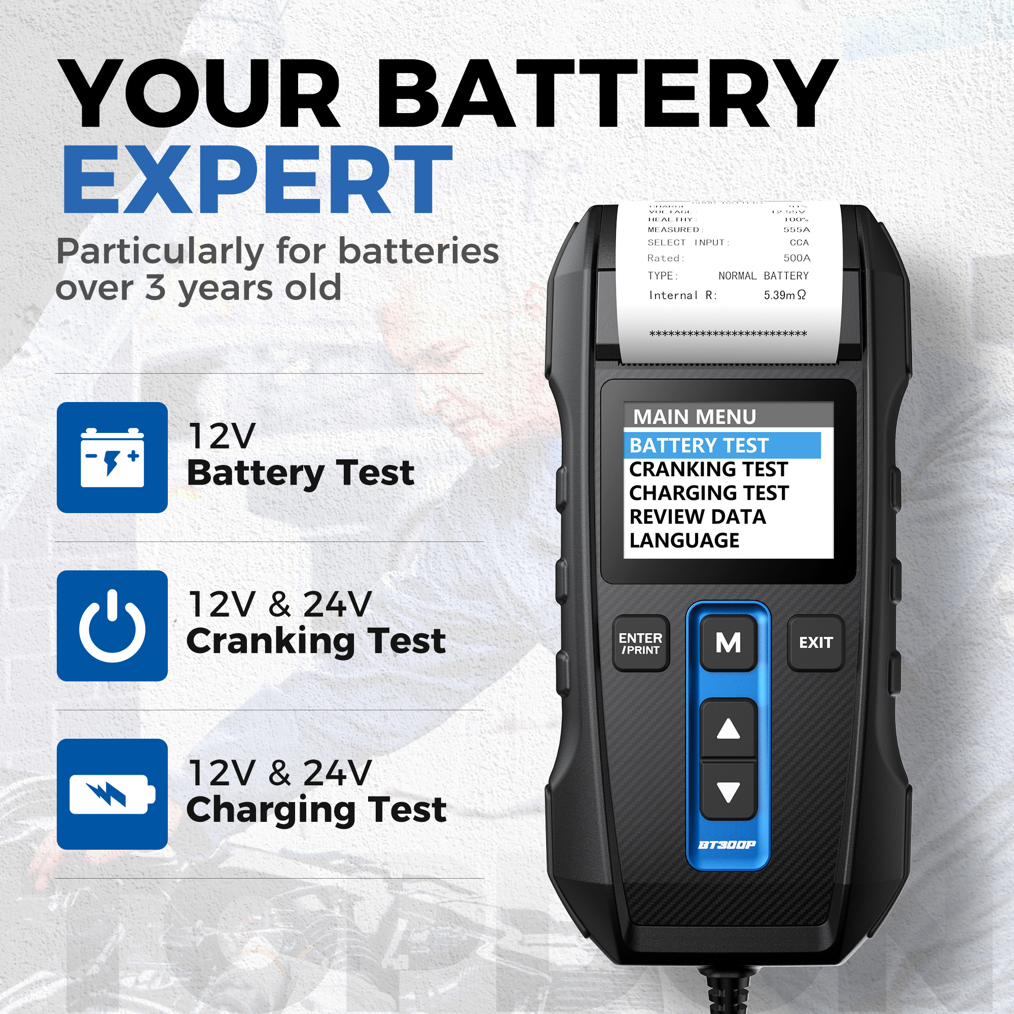 TOPDON BT300P Intelligent 12V 24V Automobile Battery Electricity Tester Automotive Analyzer