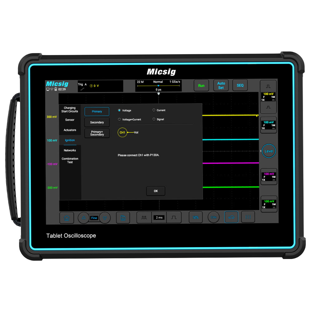 Micsig ATO1004 Portable Automotive Oscilloscope 100MHz 4 Analog Channels 1GSa/S 10.1 Inch Touch Screen LCD