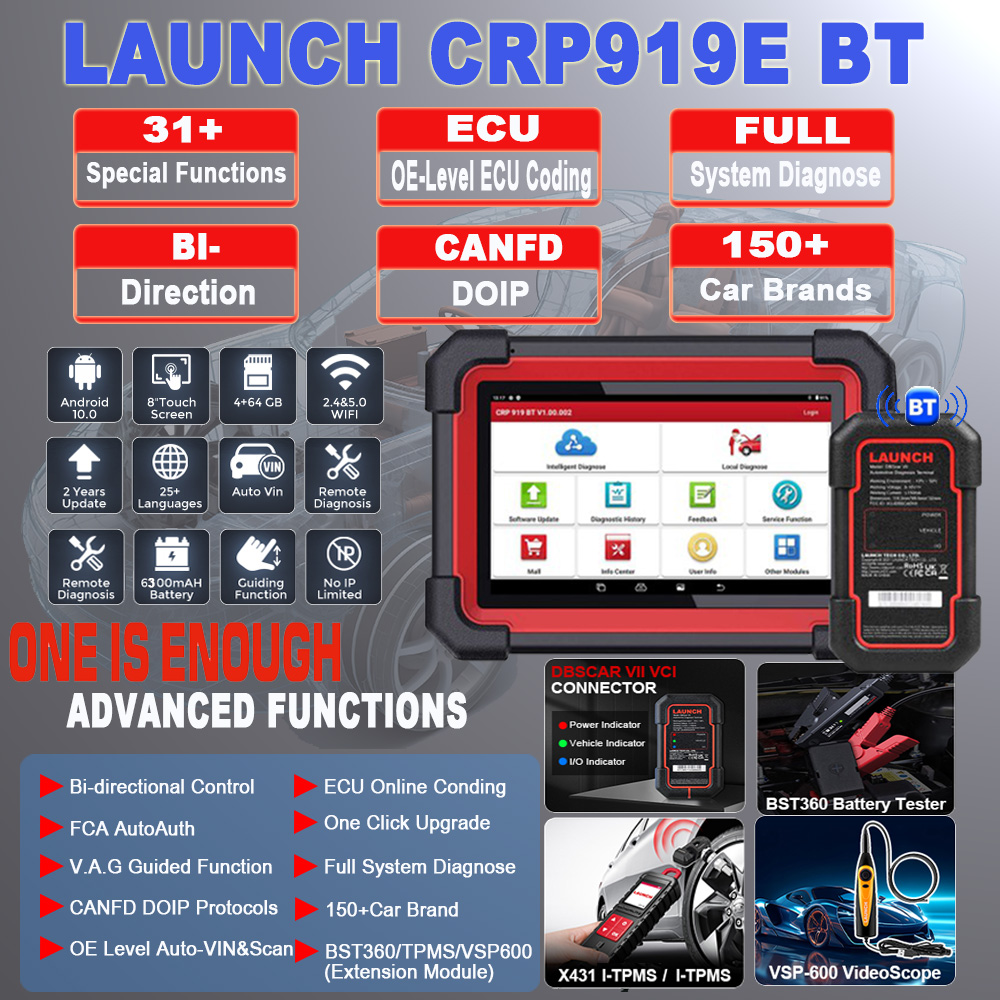 LAUNCH X431 CRP919E BT Car Diagnostic Tool Auto OBD2 Scanner Full System ECU Programming Vehicle Tools
