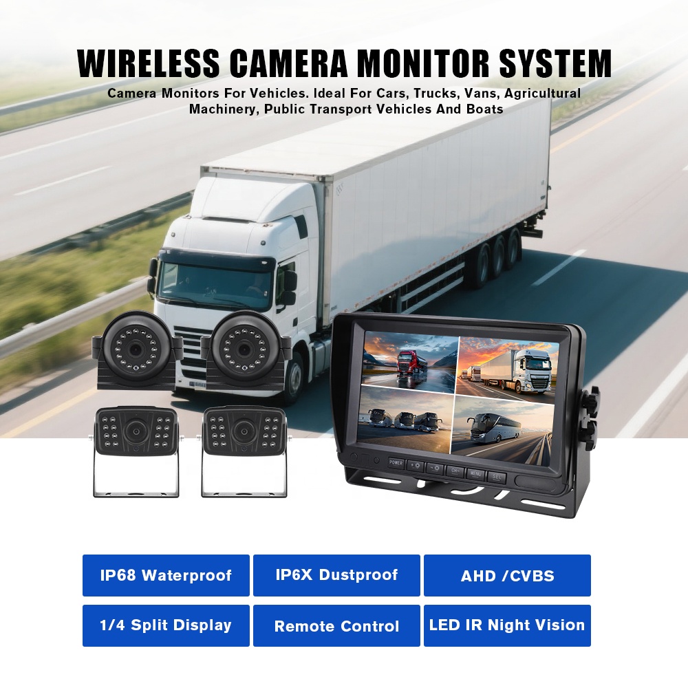 Security Fleet Management System 360 Degree Camera for Truck Car Monitoring Reverse Camera LCD Screen 7 Inch Monitor with DVR
