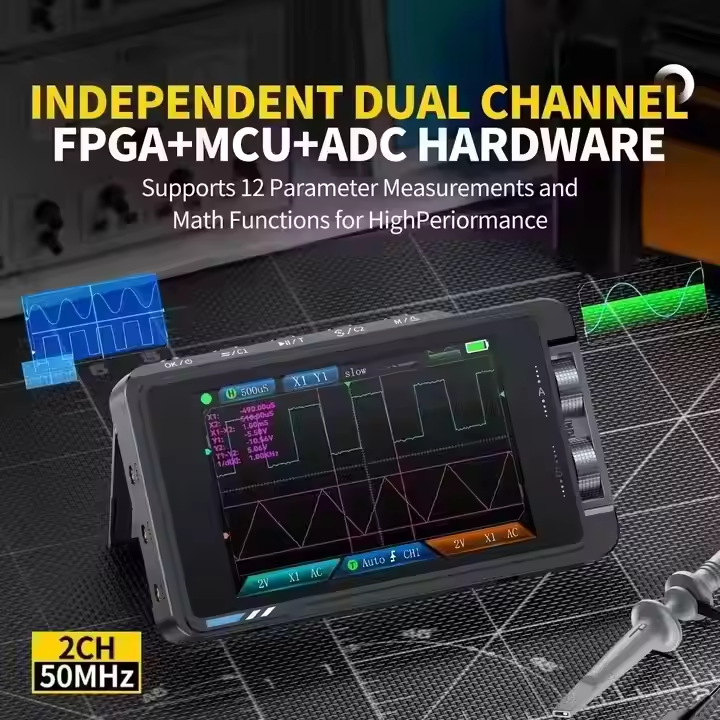 FNIRSI DS215H 50MHz Handheld Oscilloscope &amp; Multimeter, 2-in-1 250MS/s 2CH W/ 8 Languages for Electronics Repair &amp; Automotive