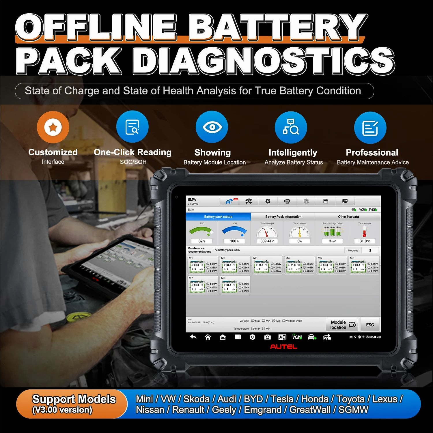 MaxiSys Ultra EV Scanner 5in1 VCMI for Electric New Energy Vehicles + EVdiag Kit Battery Pac ECU Coding EV Diagnostic Tool